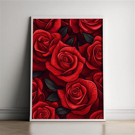 Printable Valentine's Day Red Roses Print, Romantic Gift Ideas, Red Rose Illustration Poster ...