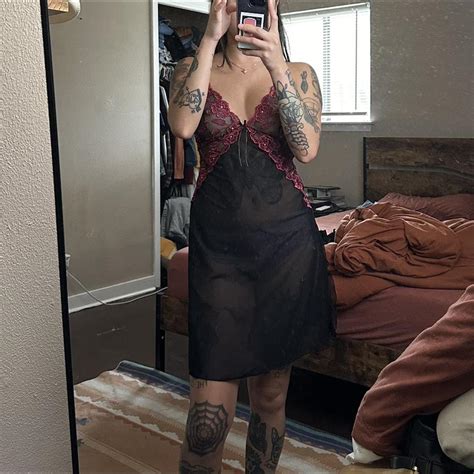 Vintage 90s Black Pink Lace Lingerie Slip Size Depop
