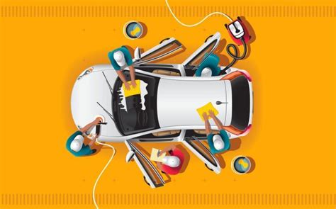 An Overhead View Of A Car With People Around It And Various Objects In