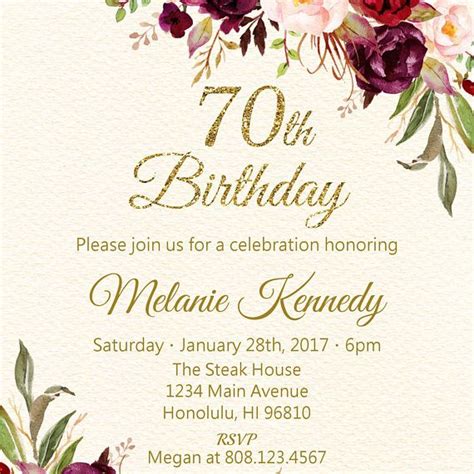 Paper And Party Supplies Paper Invitations Digital Rustic 70th Birthday