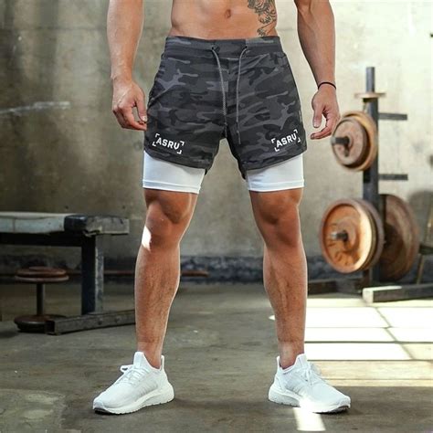 2 In 1 Built In Pocket Mens Gym Fitness Shorts Mens Fitness Apparel Mens Workout Bottoms