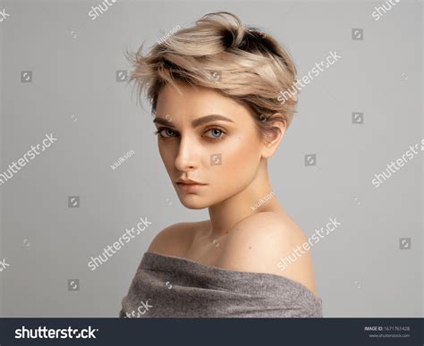 Sexy Blonde Woman Short Hair Posing Stock Photo Shutterstock