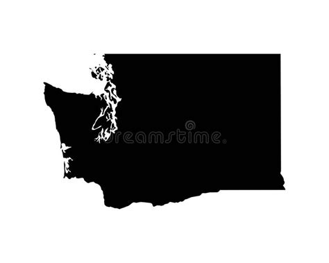 Washington US Map. WA USA State Map. Black and White Washingtonian State Border Boundary Line ...