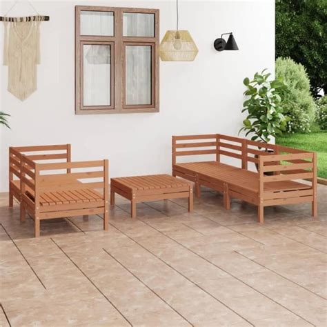 Salon De Jardin Pcs Marron Miel Bois De Pin Massif Salutuya