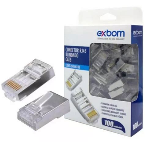 Kit 100conector Rj45 Cat5 8p8c Gigabit Ethernet A Ouro Exbom MercadoLivre