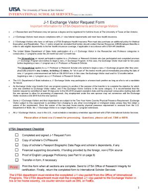 Fillable Online International Utsa J Exchange Visitor Request Form