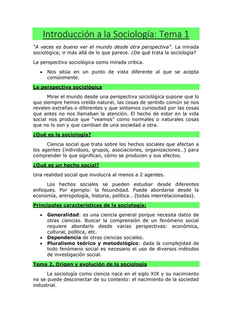 Tema 1 Y 2 Sociología Apuntes 1 Y 2 Introducción A La Sociología