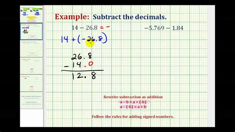 Ex 1 Subtracting Signed Decimals Youtube