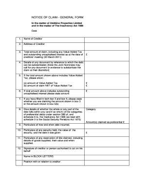 Fillable Online NOTICE OF CLAIM GENERAL FORM Deloitte Fax Email