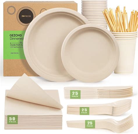 Gezond Pcs Compostable Paper Plates Set Eco Friendly Heavy Duty