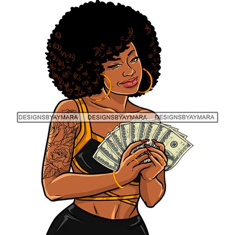 Gangsta Gangster Woman Money Stack Afro Hair Badass Hustler Hustling S