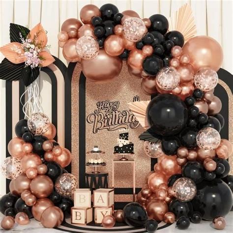 Kit Arche Ballons Or Rose Noir Pcs Pouces Noir Or Rose