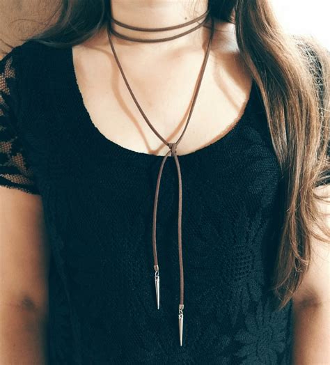 Choker Colar Voltas Laço Couro Camurça Longo Preto Ou Marrom R 17 99