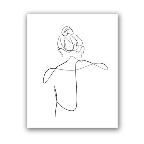 Female Line Drawing Art Canvas Painting Abstract Nude Woman Back Print