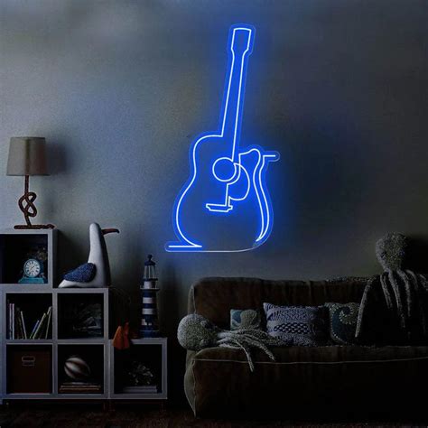 Chitarra 2 Neon Led Cm 50 Bianco Freddo Insegna Al Neon Neon Led