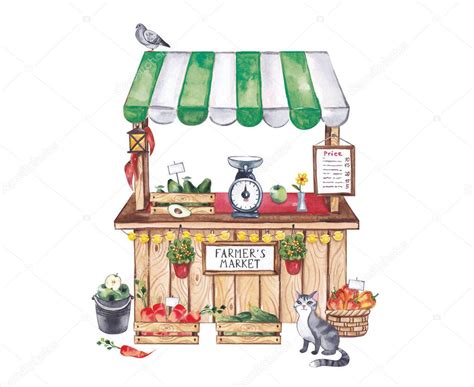 Ilustraci N En Acuarela Tienda De Campa A Con Verduras Y Frutas Sobre