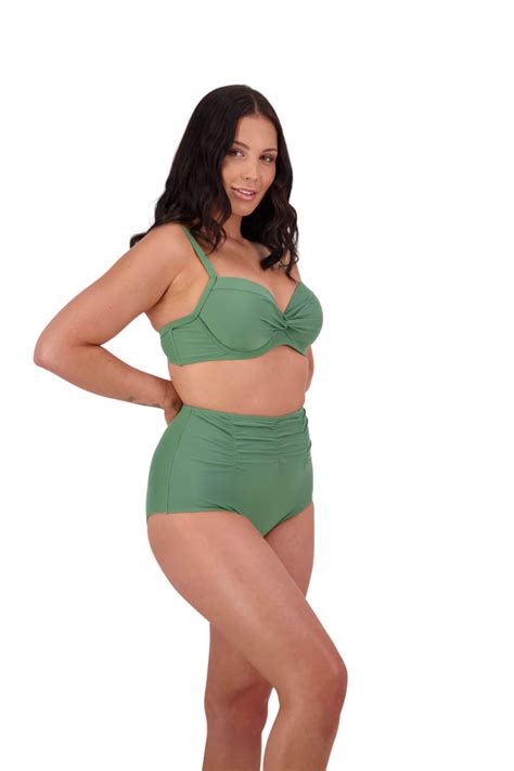 Contours Underwired Cross Front Bikini Top In Khaki Moontide Swimwear