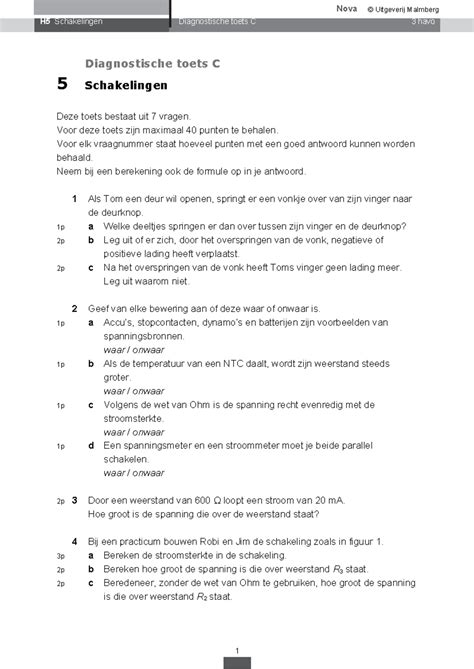 Nova NA 3 Havo H5 DT C Vnatuurkunde H5 Schakelingen Diagnostische