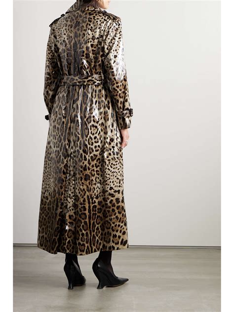 Dolce Gabbana Double Breasted Leopard Print Coated Canvas Trench Coat