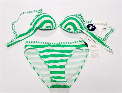 eleMar Damen Bademode Frauen Bikini grün weiß gestreift CUP B Gr 36