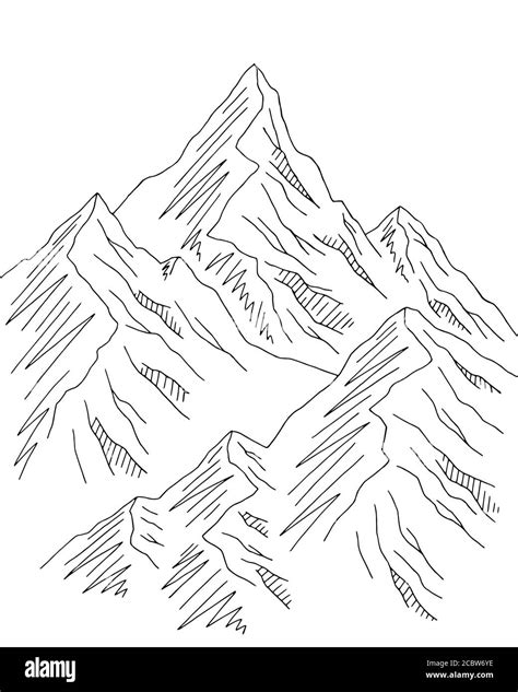 Berge Grafik schwarz weiß Landschaft Skizze Illustration Vektor Stock