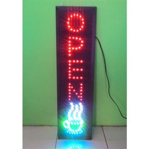 Jual Papan Tulisan Lampu LED Sign OPEN Vertikal Logo Cangkir