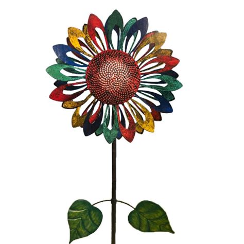 84" Multi Color Metal Sunflower Wind Spinner | Yard Decor