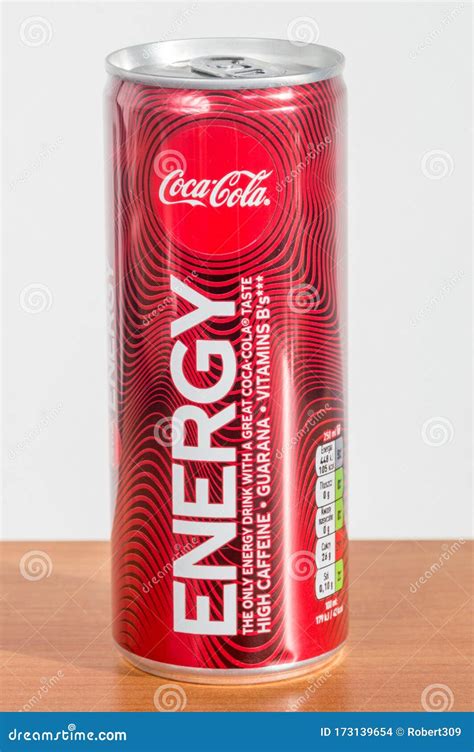 Can of Coca-Cola Energy Drink on Wooden Table Editorial Stock Image ...