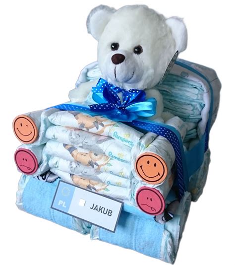 AUTO TORT Z PIELUCH PAMPERS 2 PREZENT CHRZEST BABY SHOWER NARODZINY