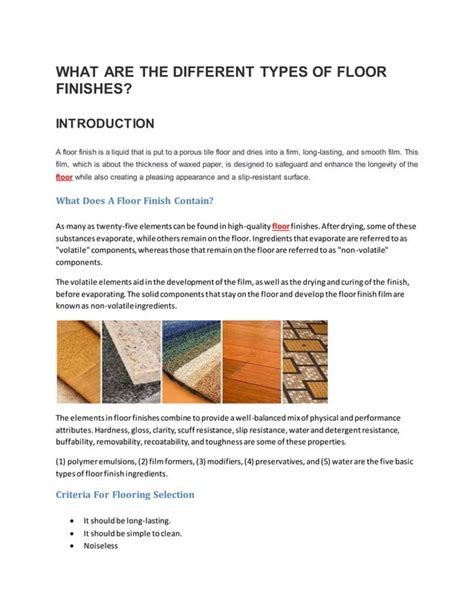 What Are The Different Types Of Floor Finishes Pdf