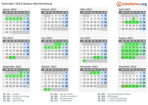 Kalender 2023 + Ferien Baden-Württemberg, Feiertage