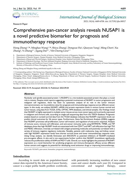 Pdf Comprehensive Pan Cancer Analysis Reveals Nusap1 Is A Novel