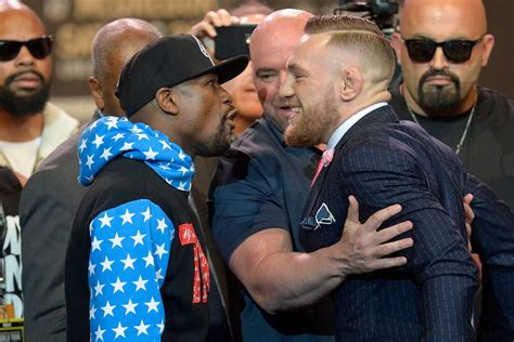 Conor Mcgregor And Floyd Mayweather Faceoff For First Time In La Irish Mirror Online