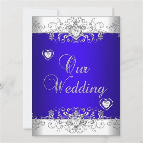 Royal Blue Wedding Silver White Diamond Hearts Invitation Zazzle