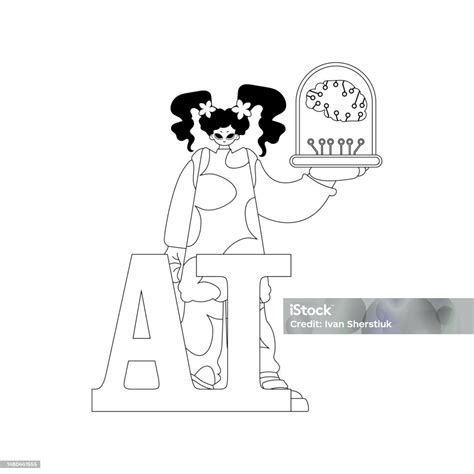 Girl Holds Ai Model Vector Drawn Look Stock Illustration Download