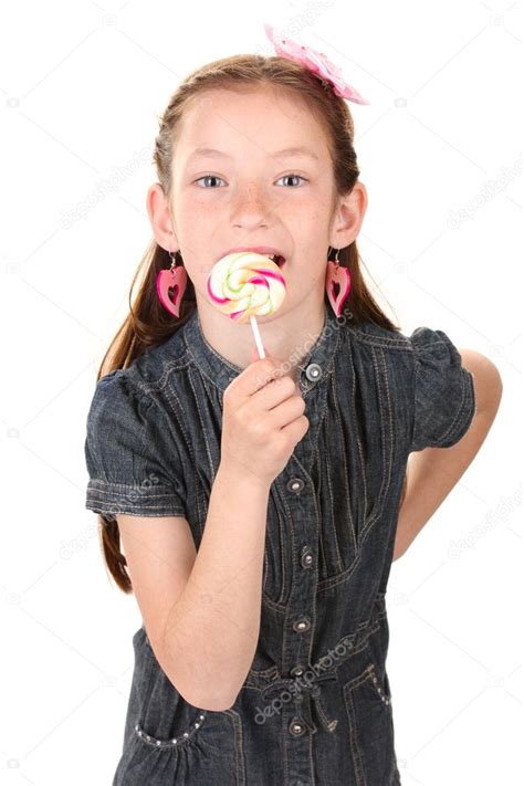 Portrait De Belle Petite Fille Avec Sucette Isol E Sur Blanc Image