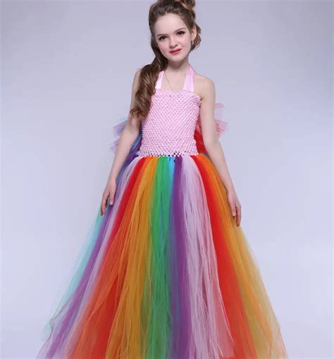 Vestido De Princesa De Tul Con Tutú De Arcoíris Para Niña Traje De