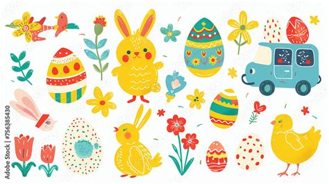 Happy Easter Clip Art Set Of Easter Cartoon Characters And Design