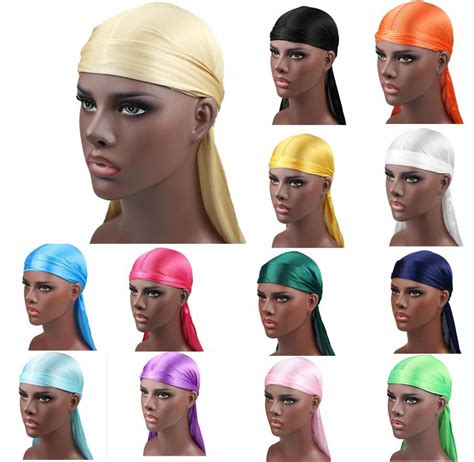 2021 New Fashion Mens Satin Durags Bandana Turban Wigs Men Silky Durag