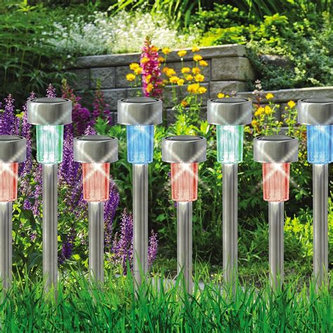 10 x COLOUR CHANGING STAINLESS STEEL SOLAR LED GARDEN LIGHTS RECHARGEA – SA Products