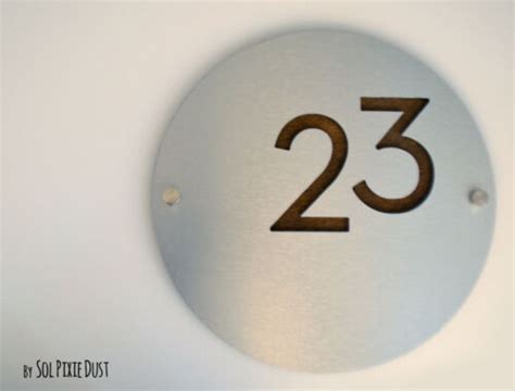 Modern House Numbers Round Alucobond With Wood Sign Plaque Door