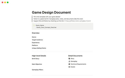 Game Design Document Gdd Template Notion Marketplace