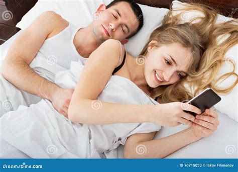 Beautiful Wife Texting With Lover On Smartphone Stock Image Image Of