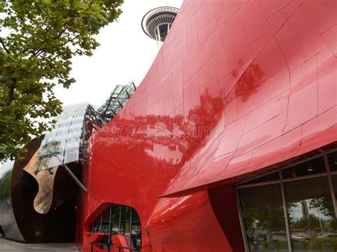 Bright Red Ultra Modern Frank Gehry Design Building Editorial Stock