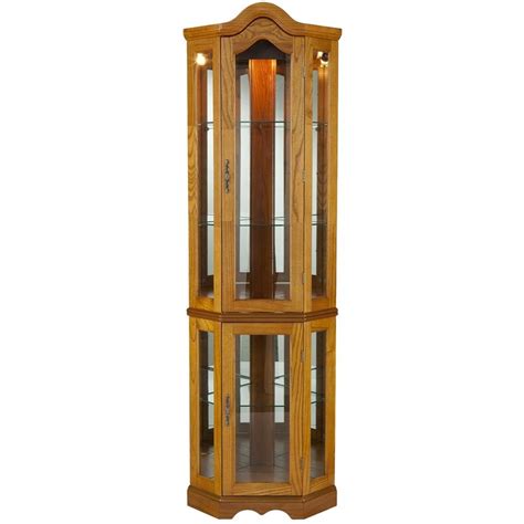 Sei Furniture Riley Lighted Corner Curio Cabinet In Golden Oak Homesquare