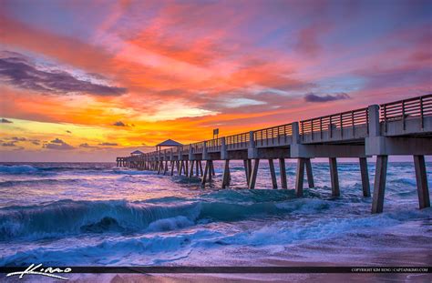 Juno Beach Pier Sunrise With Wave Hdr Photography By Captain Kimo