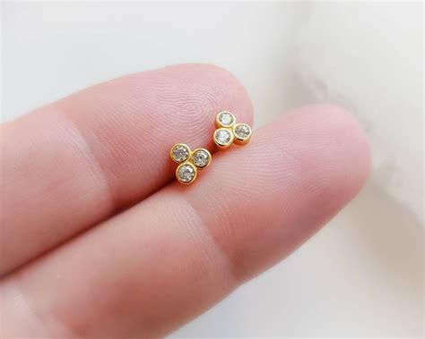 Trinity Sparkle Studs Tiny Cz Studs Dainty Stud Earrings Cz