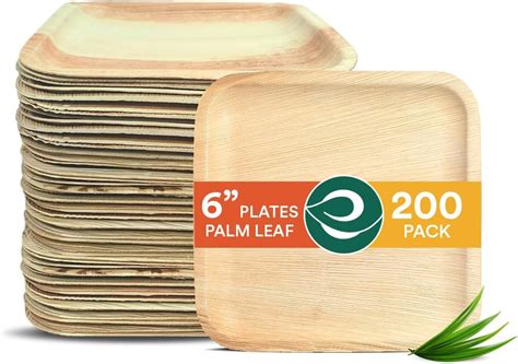 Amazon ECO SOUL Compostable 6 Inch Small Palm Leaf Square Plates