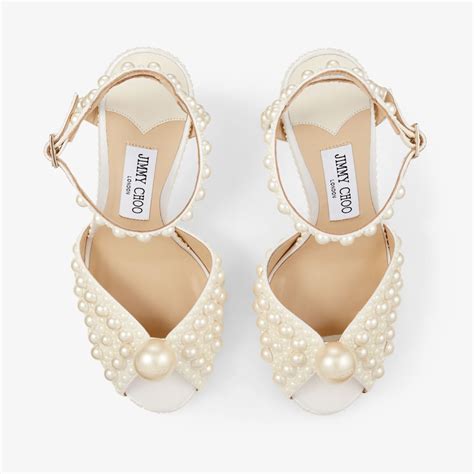 White Satin Sandals With All Over Pearls SACORA 100 Autumn Winter