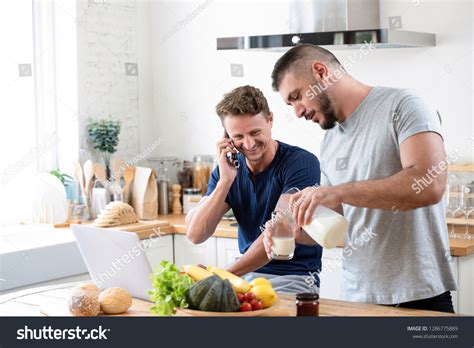 Happy Gay Male Preparing Breakfast His Stock Photo Shutterstock